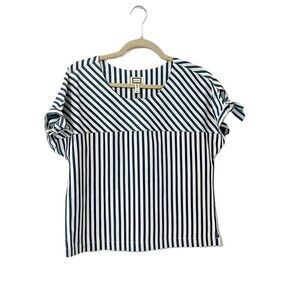 🟢Mo:vint Blue White Striped Tie Short Sleeve Top Size S